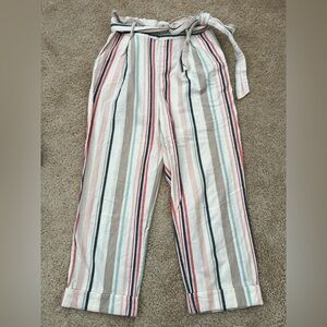 Forever 21 Medium Striped Wide Leg Pants Capri Cropped Coastal Chic Pastel